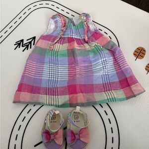 GAP Multicolor Plaid Dress with Pink Baby Shoes